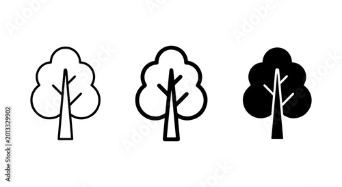 Tree Icons Set, Nature Symbols, Simple Outline and Silhouette Vector Art