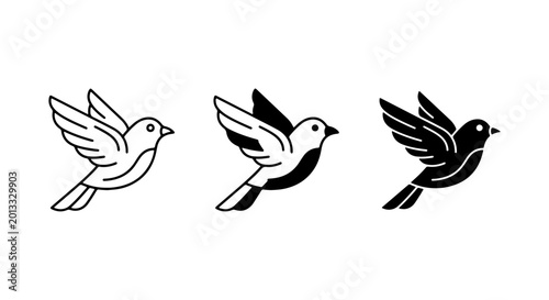 Flying Birds Vector Icons Set, Minimalist Avian Graphics, Freedom Symbolism