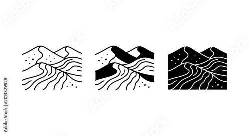 Minimalist Desert Landscape Icons, Mountain River Scenes, Abstract Nature Graphics