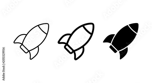 Rocket Icons Set: Space Exploration, Launch, and Journey Vector Graphics