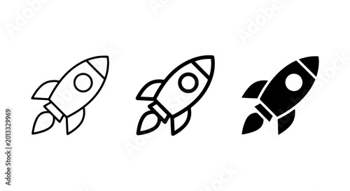 Rocket Icons Set: Spacecraft Launch, Exploration, and Innovation Vector Graphics