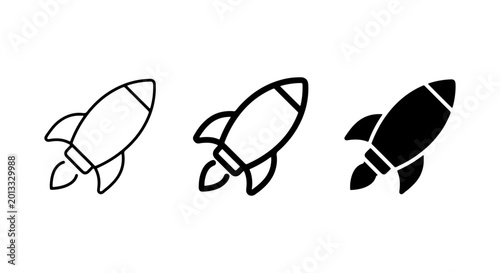 Rocket Icons Set, Spacecraft Launch Symbols, Vector Graphics