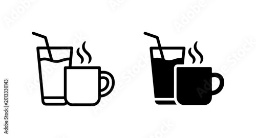 Photos Beverage Icons: Hot Coffee Cup, Cold Drink Glass, Vector Set