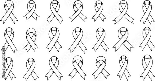 Tableau sur toile Hand-drawn seamless pattern of outline awareness ribbons