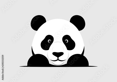 Cute panda bear peeking over a border minimalist illustration