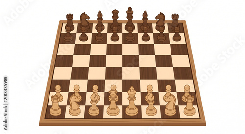 Wooden chess set with carved pieces on checkerboard for International Chess Day  