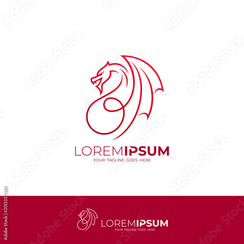 Dragon logo with line style, logo of a mythical animal that can breathe fire through its mouth