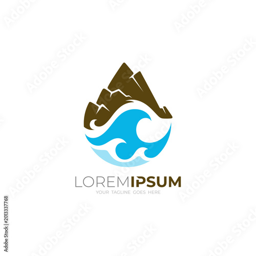 Mountain logo and water wave design combination, sea and ocean logo with simple design