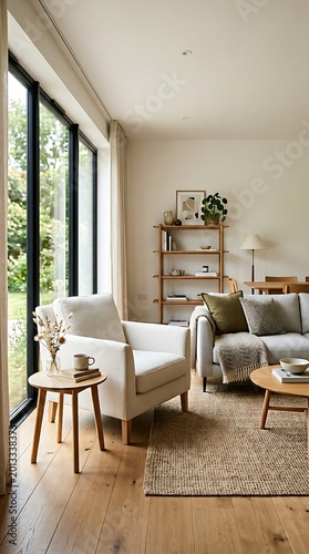 Modern living room with sofa and chair.