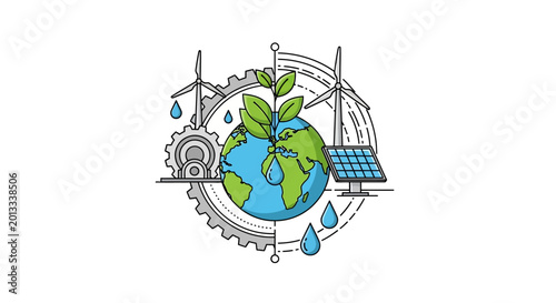 Fotografía Earth with green leaves and solar panel.