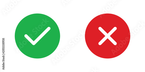 Green check mark and red cross mark flat round icon