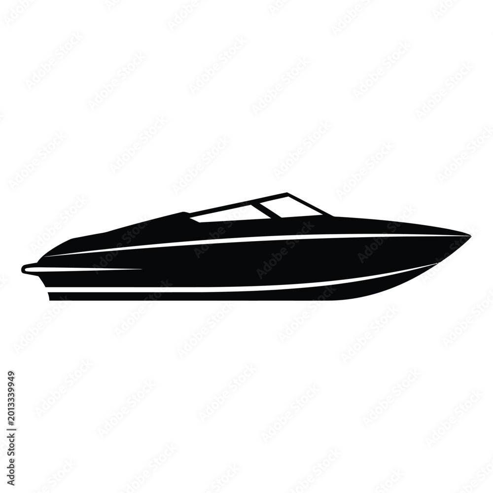 Naklejka premium A sleek black speedboat is depicted in a clean side profile illustration.