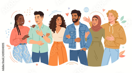 Fotografie Diverse Group of Friends Across Cultures Expressing Unity and Camaraderie in a Casual Portrait