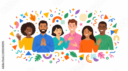 Принти на полотні Diverse group of people celebrating together with confetti and smiles