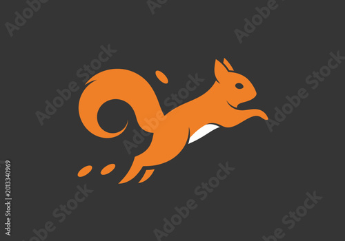 Tableau sur toile Orange squirrel leaping in a modern minimalist logo design