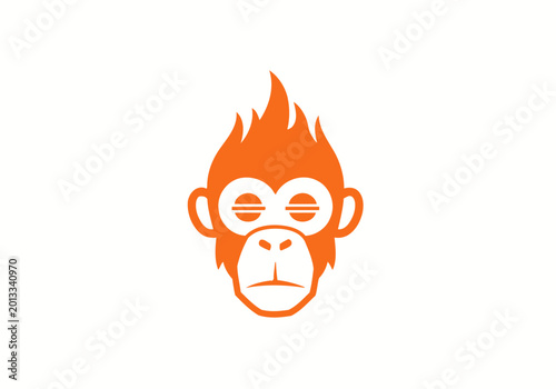 Photography Orange stylized monkey mascot head icon on white background