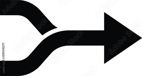 Two separate lines join together into one single path pointing to the right as a symbol of integration and direction