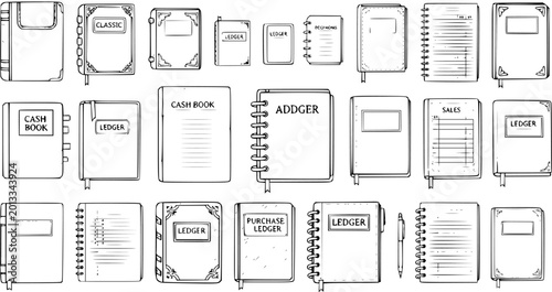 Fotografía Collection of Hand-Drawn Business and Accounting Notebooks, Ledgers, and Journal
