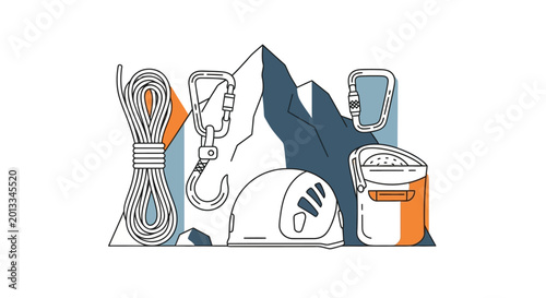 Schilderij op canvas Climbing equipment and gear collection.