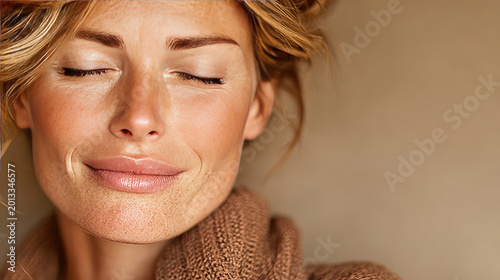 Serene Woman with Closed Eyes A Portrait of Tranquility and Beauty.