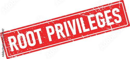 Tableau sur toile Red distressed rubber stamp reads Root Privileges with white text on a textured