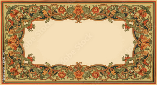 Vintage Floral Ornamental Border Frame with Decorative Foliage