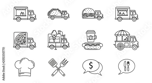 Photos Set of Street Food Truck and Culinary Icons