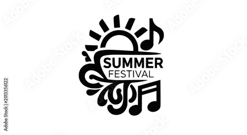 Summer Festival Logo with Sun and Musical Notes