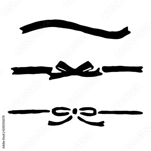 筆文字風の波打つ旗、シンプルな黒い燕尾リボンバナーのベクターイラスト。