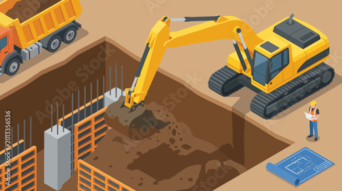 Valokuva Heavy Construction Excavator Digging Foundation