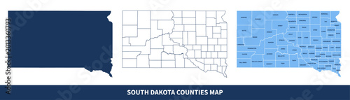 Fotografía South Dakota Counties Map with Labels – State Silhouette and County Boundaries V