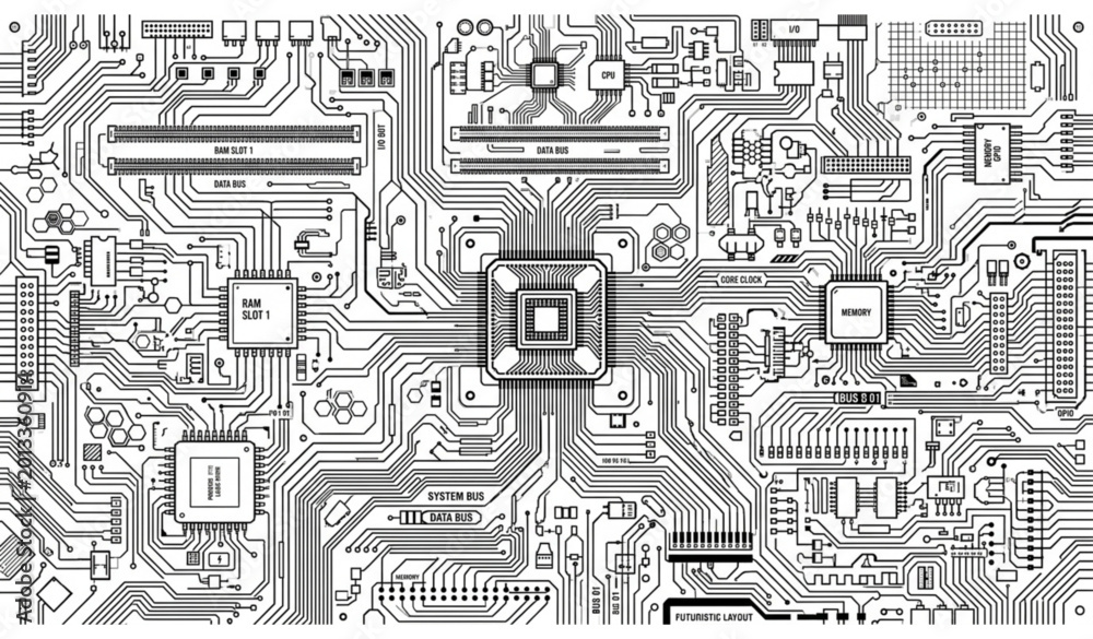 Naklejka premium Futuristic circuit board background with digital network lines and technology connections vector illustration