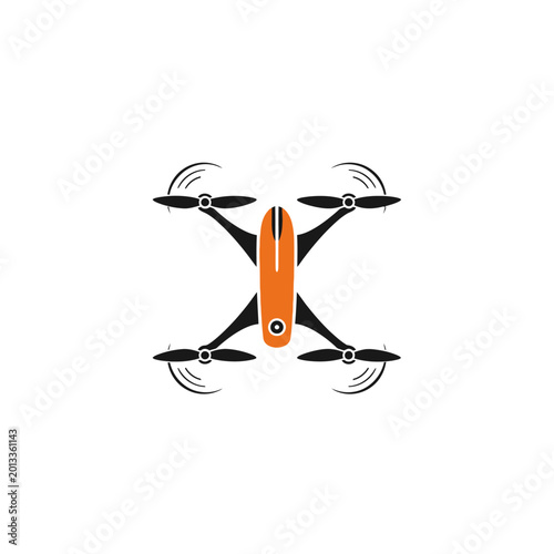 Modern drone aerial vehicle with four propellers in flight