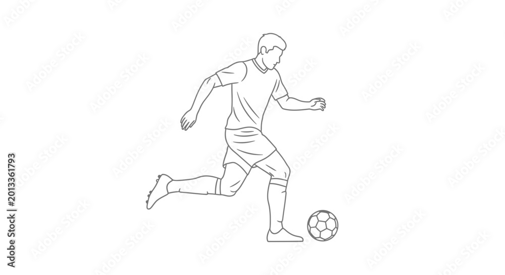 Fototapeta premium Soccer Player Kicking Ball Line Art - Dynamic Action Silhouette