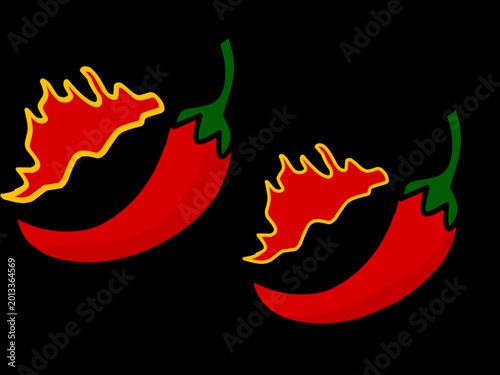 Double set of red chili pepper illustrations. Hand-drawn red chili peppers. Chili pepper vector icons.