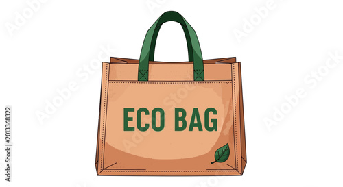 Eco Bag Shopping Reusable Natural Material Green Handles Isolated White Background