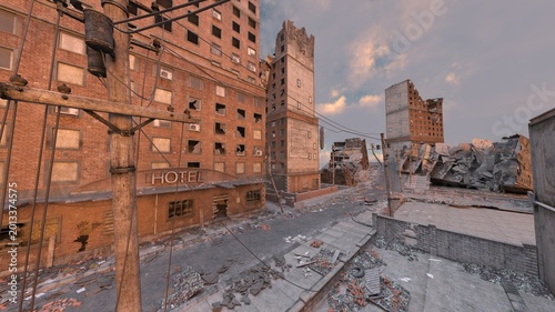 Cuadro en lienzo 荒廃した街の風景　3DCGレンダリング