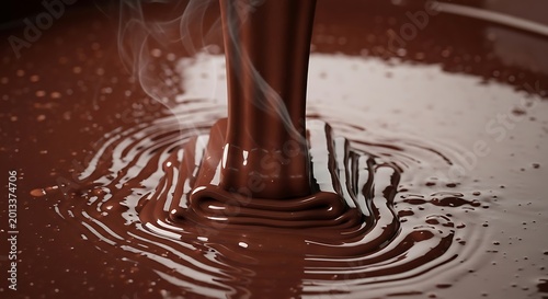 Glossy Melted Chocolate Pouring Into Smooth Brown Liquid in Close Up Dessert Scene