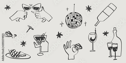 Photography Whimsical chalk doodles of wine glasses and cocktails