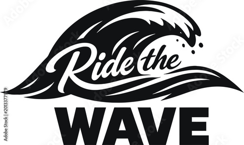 Schilderij op canvas Ride the wave surfing graphic