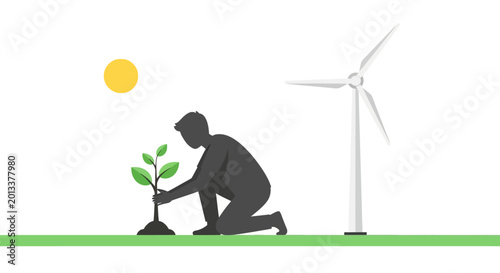 Schilderij op canvas Man Planting Small Green Tree Sapling.