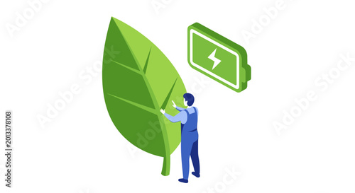 Foto Man holding large green leaf.