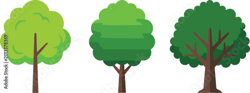 Photos Flat Style Detailed Green Three Leafy Tree Collection Vector Illustration Set fo