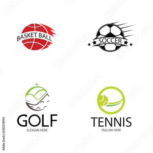 Collection of sports logo designs with white background.