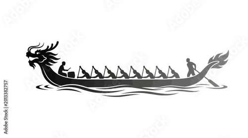 Cuadro en lienzo Dragon boat with a single rower.