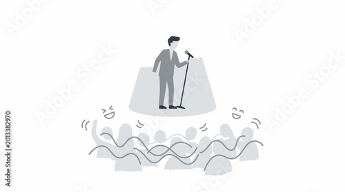 Photos Man speaking on a microphone stand.