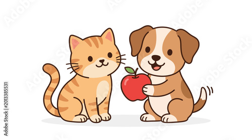 Photography Cartoon cat and dog friends playing.