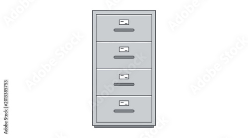 Gray metal office filing cabinet drawers.