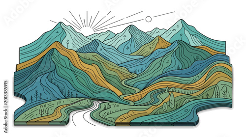 Canvas Print Mountain Landscape With Winding River.
