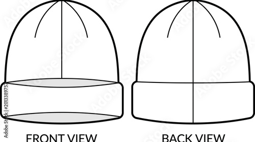 Flat vector illustrations of a beanie hat shown from front and back views with folded brim